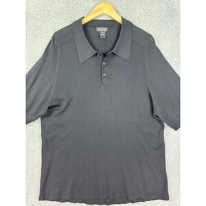 Anthology Polo Shirt Mens XL Black 100% Silk Knit Short Sleeve Luxury Collared